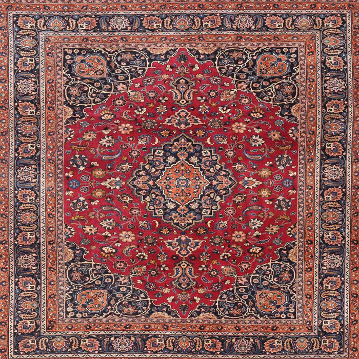 Round Machine Washable Traditional Saffron Red Rug, wshtr4519