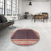 Round Machine Washable Traditional Vermilion Red Rug in a Office, wshtr451