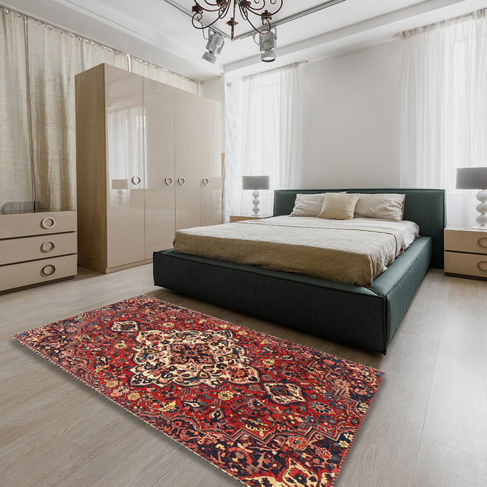 Machine Washable Traditional Saffron Red Rug in a Bedroom, wshtr4520