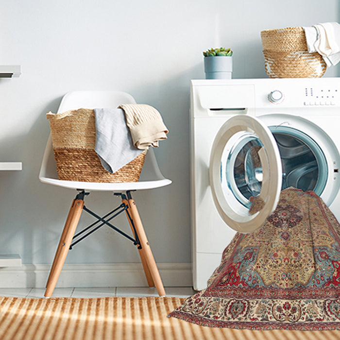 Machine Washable Traditional Brown Red Rug in a Washing Machine, wshtr4523