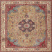 Round Machine Washable Traditional Brown Red Rug, wshtr4523