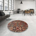 Round Machine Washable Traditional Orange Salmon Pink Rug in a Office, wshtr4528