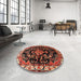 Round Machine Washable Traditional Saffron Red Rug in a Office, wshtr452