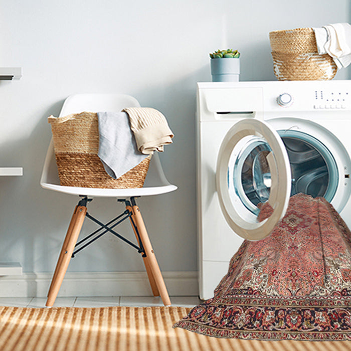 Machine Washable Traditional Fire Brick Red Rug in a Washing Machine, wshtr4530