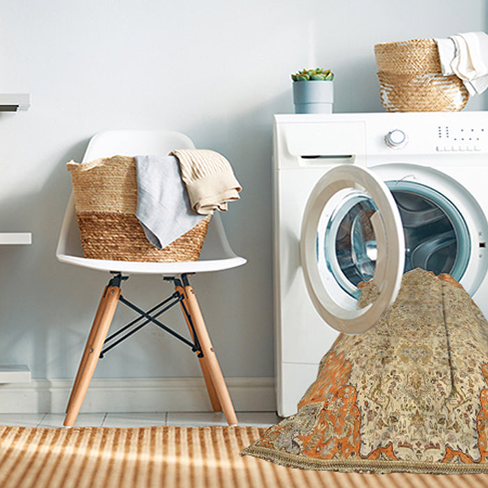 Machine Washable Traditional Brown Gold Rug in a Washing Machine, wshtr4534