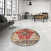 Round Machine Washable Traditional Brown Red Rug in a Office, wshtr4535