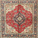 Square Traditional Brown Red Medallion Rug, tr4535