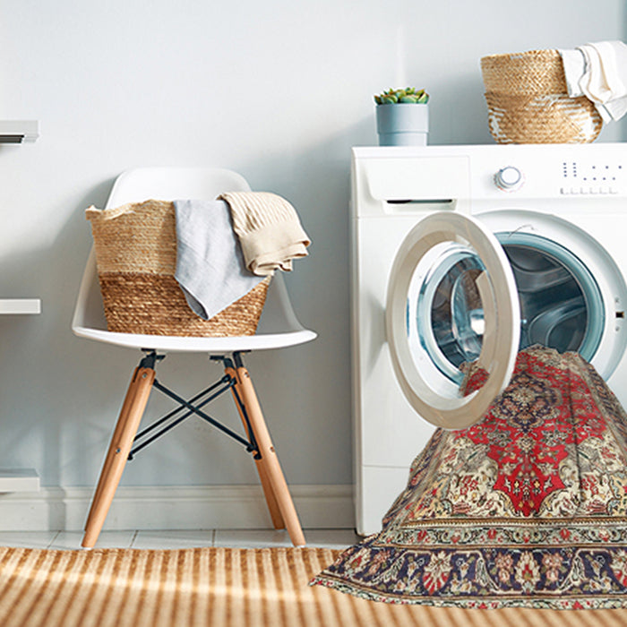Machine Washable Traditional Brown Red Rug in a Washing Machine, wshtr4535