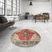 Round Traditional Brown Red Medallion Rug in a Office, tr4535