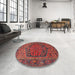 Round Machine Washable Traditional Rust Pink Rug in a Office, wshtr4536