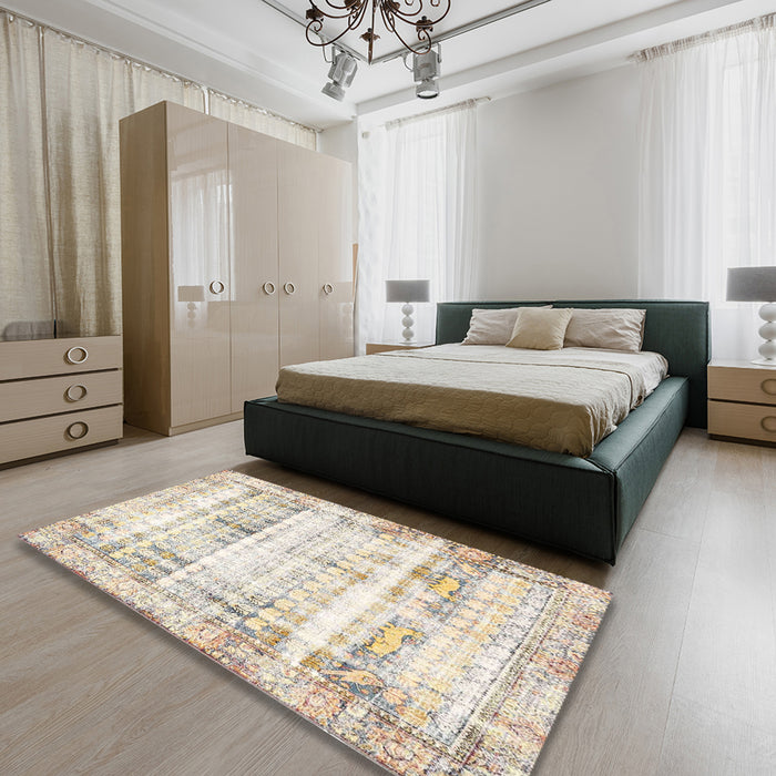 Machine Washable Traditional Light French Beige Brown Rug in a Bedroom, wshtr4537