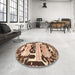 Round Machine Washable Traditional Dark Sienna Brown Rug in a Office, wshtr4538