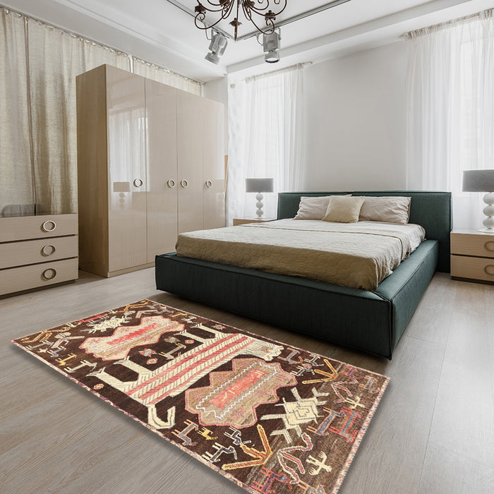 Traditional Dark Sienna Brown Persian Rug in a Bedroom, tr4538