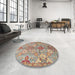 Round Machine Washable Traditional Sienna Brown Rug in a Office, wshtr4539