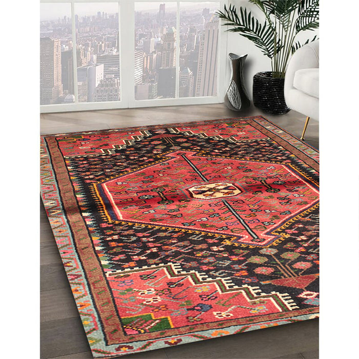 Traditional Fire Brick Red Persian Rug in Family Room, tr453