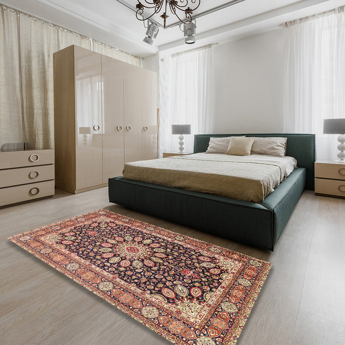 Machine Washable Traditional Saffron Red Rug in a Bedroom, wshtr4544