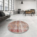 Round Machine Washable Traditional Rust Pink Rug in a Office, wshtr4545