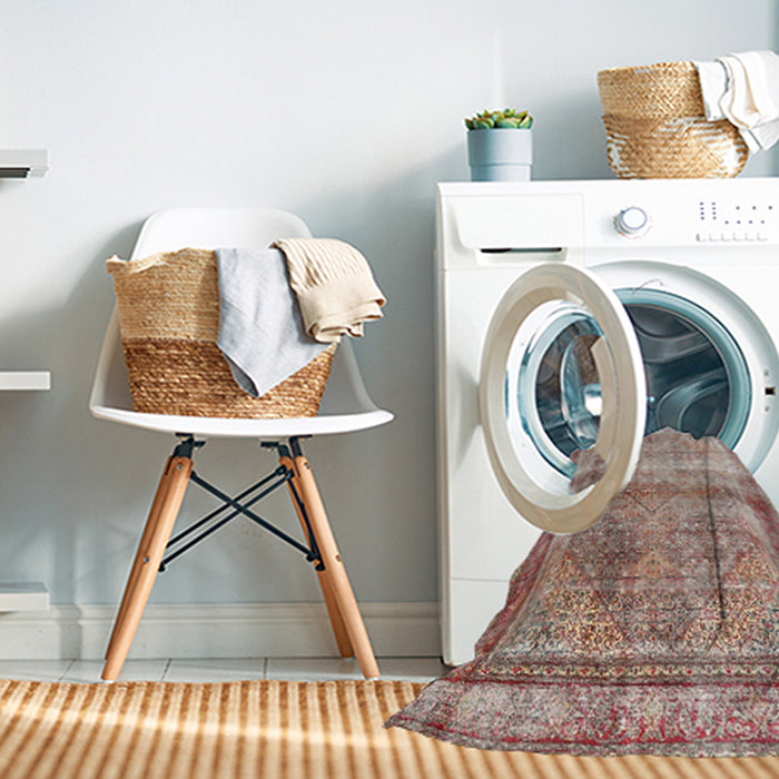 Machine Washable Traditional Rust Pink Rug in a Washing Machine, wshtr4545