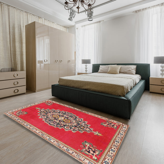 Machine Washable Traditional Orange Salmon Pink Rug in a Bedroom, wshtr4546