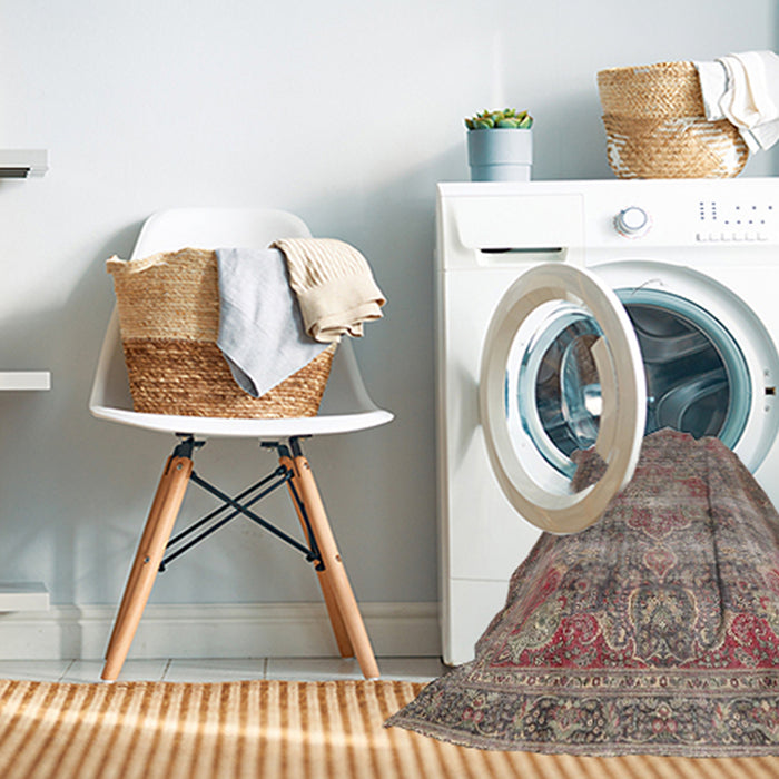 Machine Washable Traditional Light French Beige Brown Rug in a Washing Machine, wshtr4547