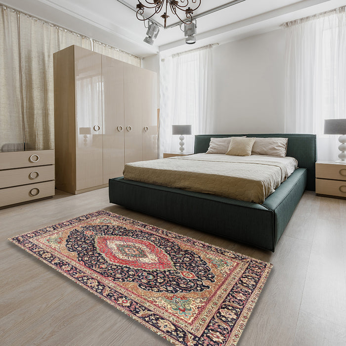 Machine Washable Traditional Red Brown Rug in a Bedroom, wshtr4548