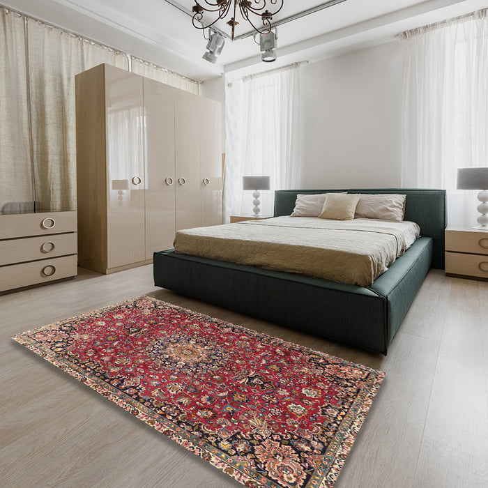 Machine Washable Traditional Light Copper Gold Rug in a Bedroom, wshtr4549