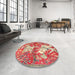 Round Machine Washable Traditional Red Rug in a Office, wshtr4551