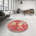 Round Traditional Red Animal Rug in a Office, tr4551