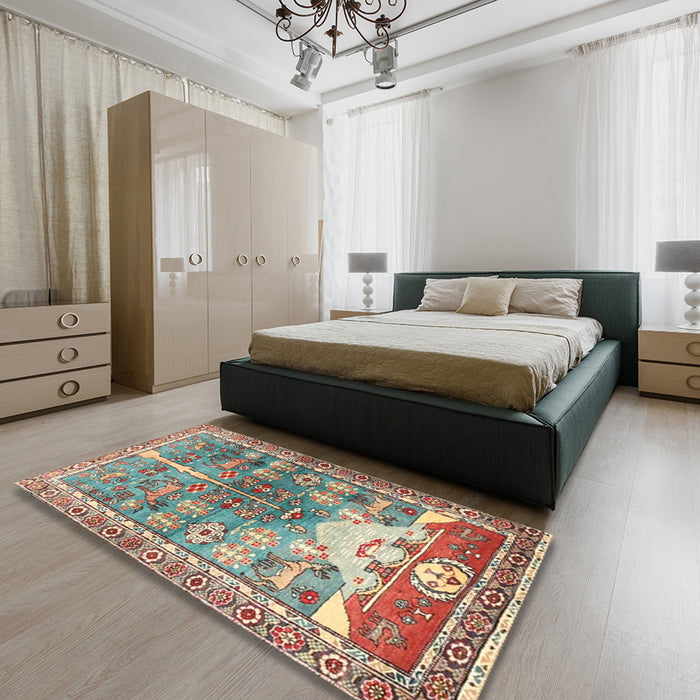 Traditional Sienna Brown Persian Rug in a Bedroom, tr4555