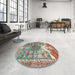 Round Machine Washable Traditional Sienna Brown Rug in a Office, wshtr4555