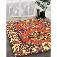 Traditional Fire Brick Red Geometric Rug, tr455