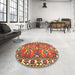 Round Machine Washable Traditional Fire Brick Red Rug in a Office, wshtr455