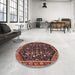 Round Machine Washable Traditional Copper Red Pink Rug in a Office, wshtr4562