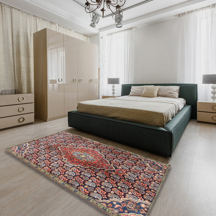 Traditional Camel Brown Persian Rug in a Bedroom, tr4569