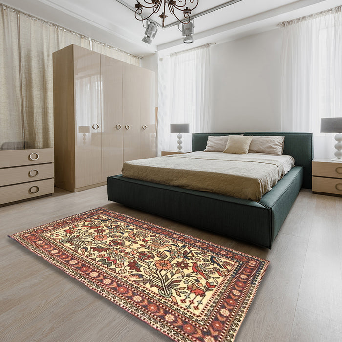 Machine Washable Traditional Dark Sienna Brown Rug in a Bedroom, wshtr4571