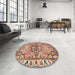 Round Machine Washable Traditional Chestnut Brown Rug in a Office, wshtr4573