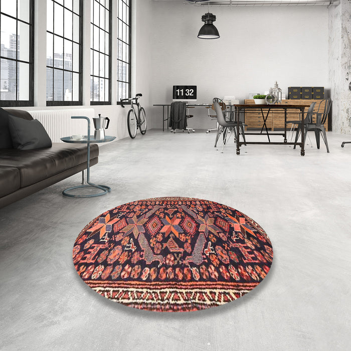 Round Machine Washable Traditional Sunrise Orange Rug in a Office, wshtr4574