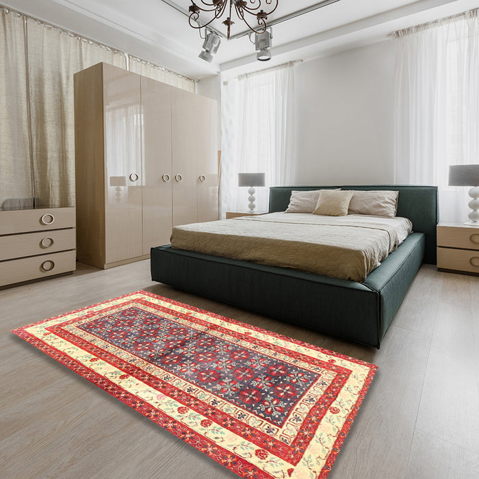 Machine Washable Traditional Brown Rug in a Bedroom, wshtr4576