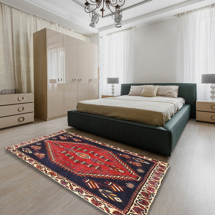 Machine Washable Traditional Dark Almond Brown Rug in a Bedroom, wshtr4577