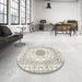 Round Machine Washable Traditional Champagne Beige Rug in a Office, wshtr4579