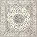 Square Traditional Champagne Beige Medallion Rug, tr4579