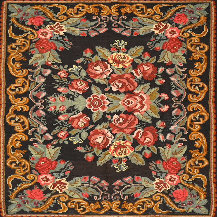Square Traditional Bronze Brown Medallion Rug, tr457