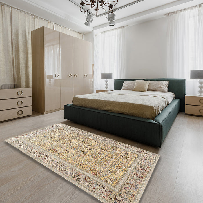 Traditional Dark Almond Brown Animal Rug in a Bedroom, tr4586