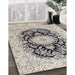 Traditional Carbon Gray Medallion Rug in Family Room, tr4587