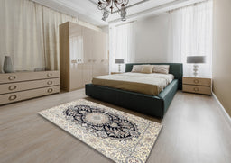 Traditional Carbon Gray Medallion Rug in a Bedroom, tr4587