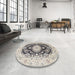 Round Traditional Carbon Gray Medallion Rug in a Office, tr4587