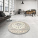 Round Traditional Bisque Beige Medallion Rug in a Office, tr4588