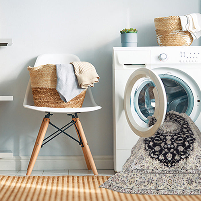 Machine Washable Traditional Gold Rug in a Washing Machine, wshtr4591