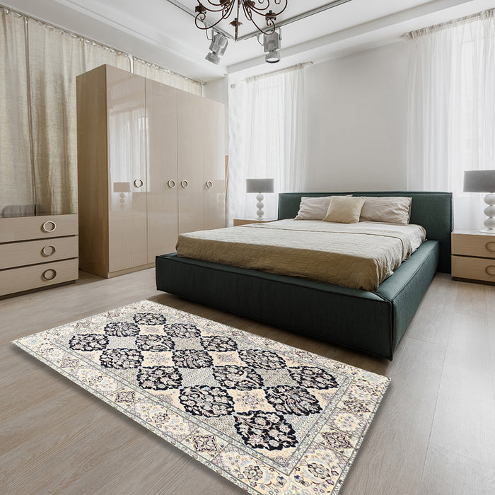 Traditional Champagne Beige Persian Rug in a Bedroom, tr4592