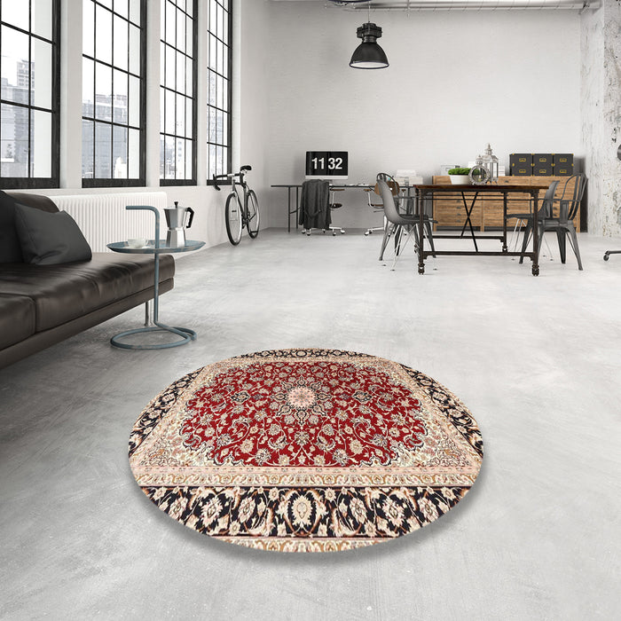 Round Traditional Brown Red Persian Rug in a Office, tr4596